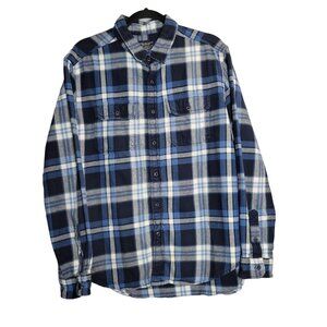 American Eagle Men's Button Front Plaid Flannel Shirt Blue White sz XL